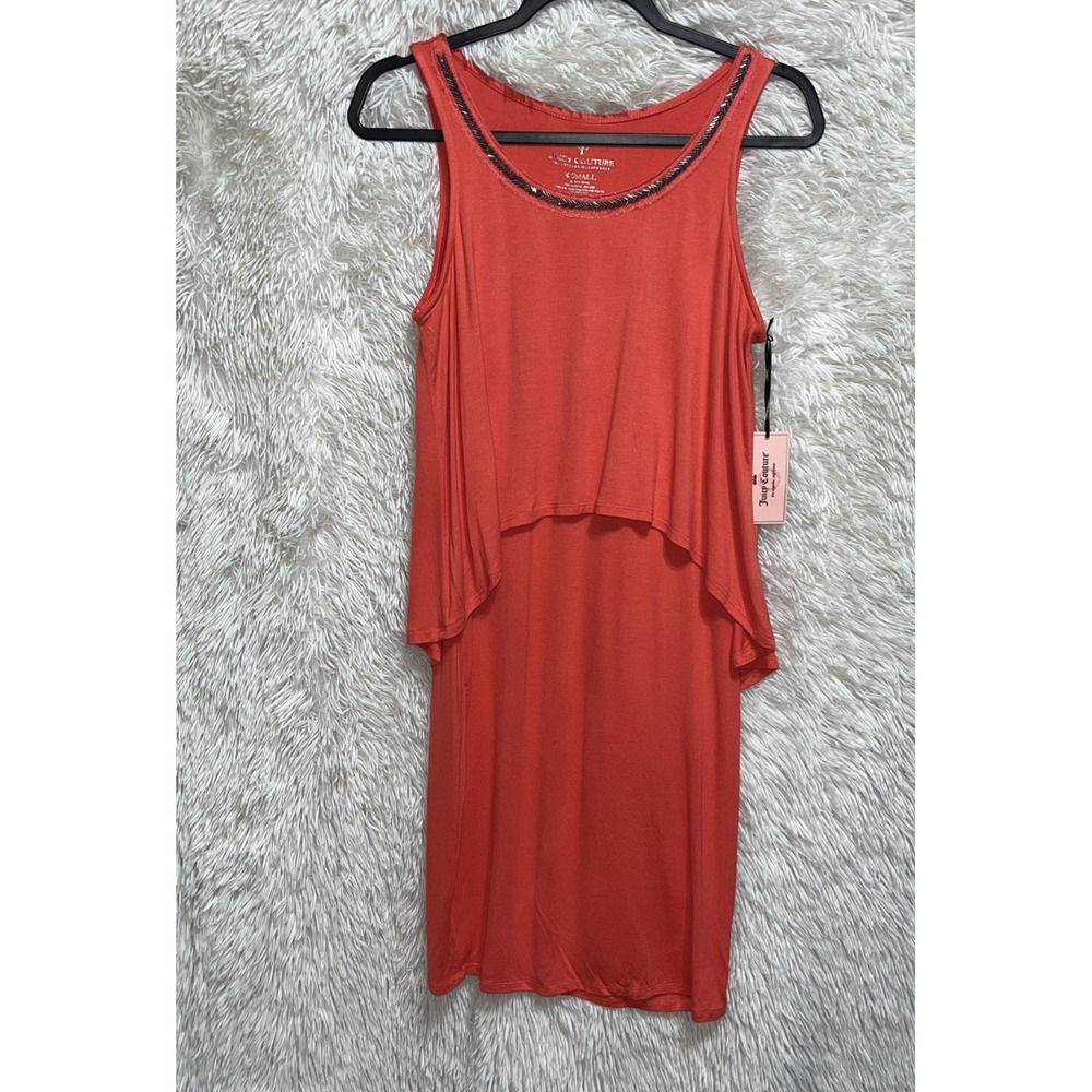 Juicy Couture Orange Embellished Neck Overlay Sheath Midi Dress Women's Size XS